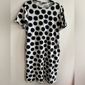 Uniqlo Marimekko Womens Polka Dot Round Neck Dress Short Sleeve Side Pocket